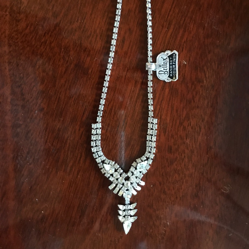 Bellex Vintage Rhodium Finish Rhinestone Necklace